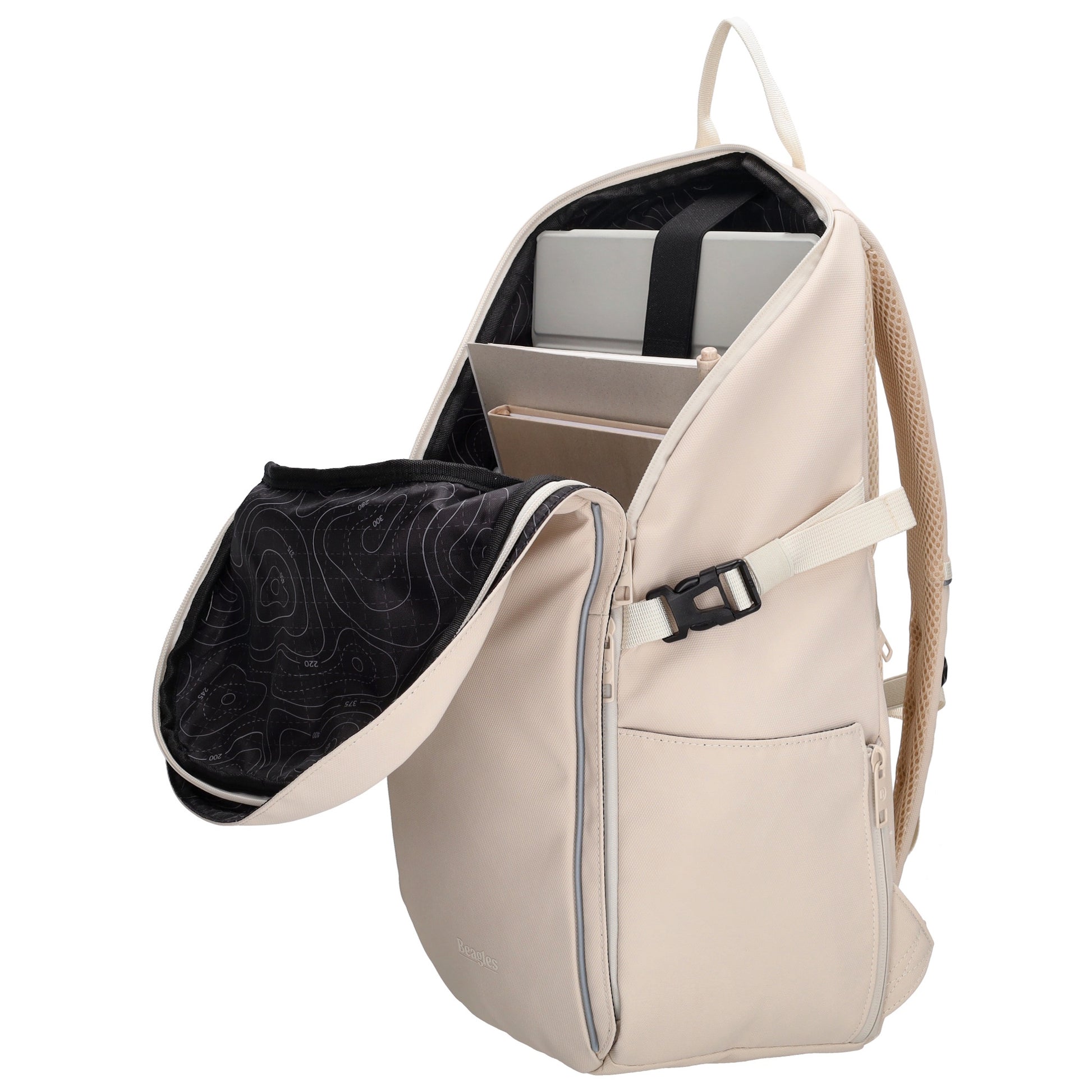 Rucksack 47x30cm in Creme mit Brustgurt und Aufsteckfunktion - leder-accessoires.com