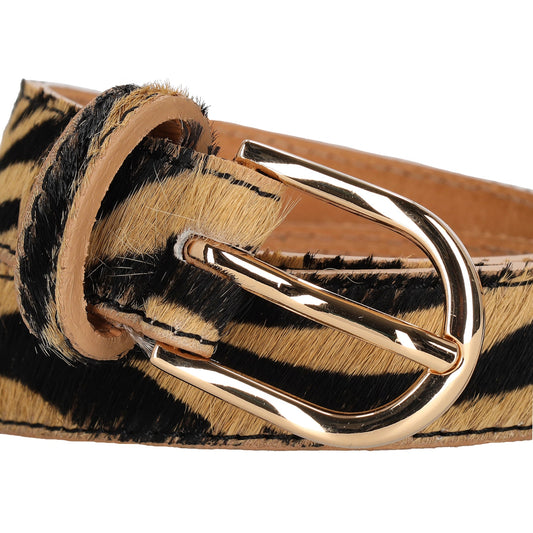 Ledergürtel  25mm in Zebra|Braun mit Dornschließe in Gold