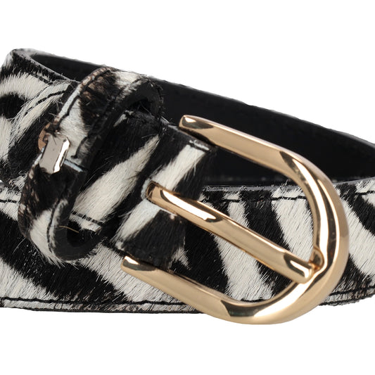 Ledergürtel 25mm in Zebra Optik mit Dornschließe in Gold