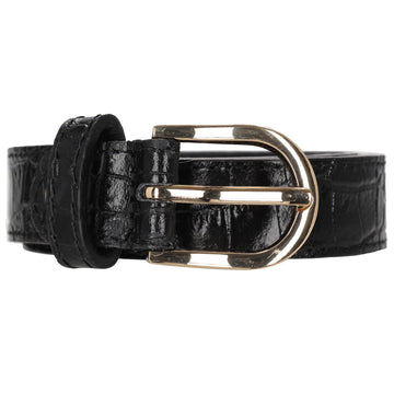 Schwarzer Ledergürtel mit Kroko-Prägung – 2,5cm Breit, Ovale Schließe in Gold - leder-accessoires.com