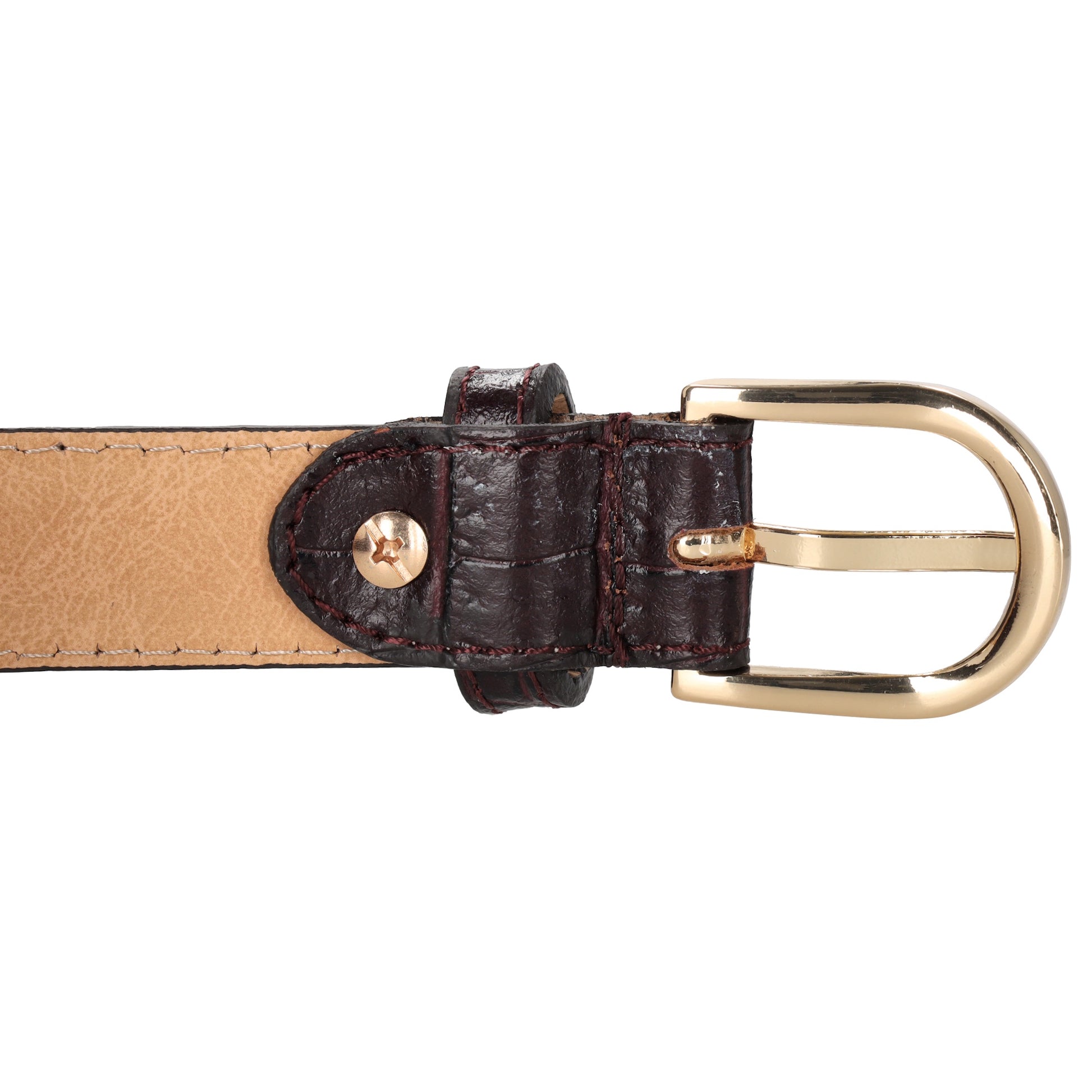 Burgunder Ledergürtel mit Kroko-Prägung – 2,5cm Breit, Gold-Ovale Schließe - leder-accessoires.com