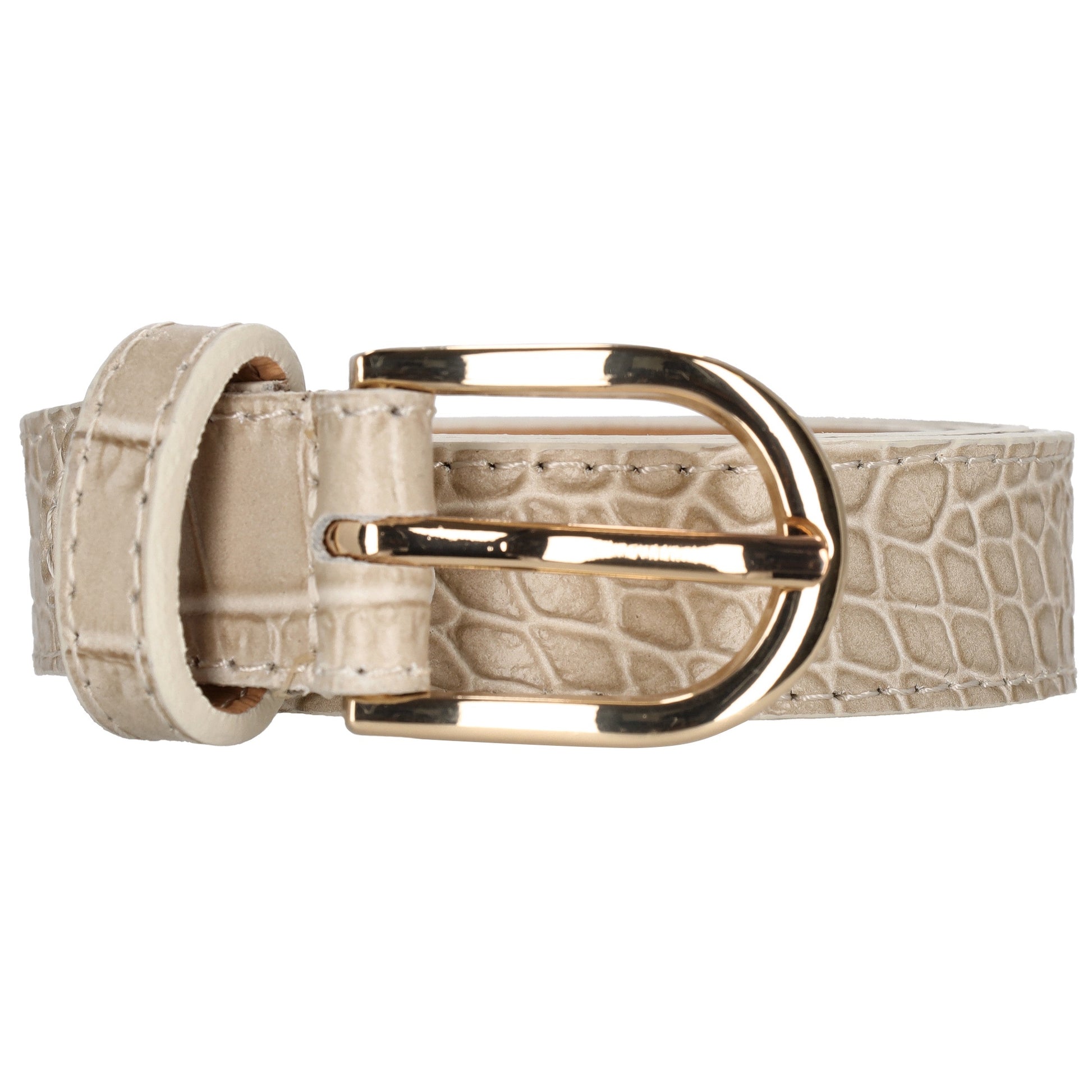 Sandfarbener Ledergürtel mit Kroko-Prägung – 2,5cm Breit, Gold-Ovale Schließe - leder-accessoires.com