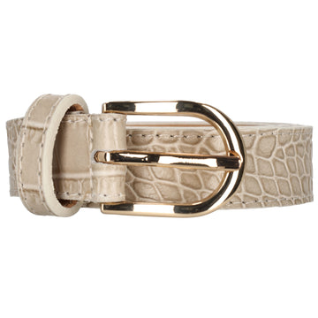 Sandfarbener Ledergürtel mit Kroko-Prägung – 2,5cm Breit, Gold-Ovale Schließe - leder-accessoires.com