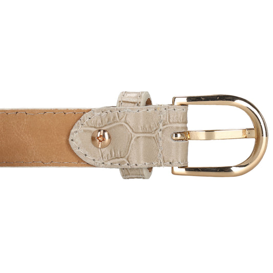 Sandfarbener Ledergürtel mit Kroko-Prägung – 2,5cm Breit, Gold-Ovale Schließe - leder-accessoires.com