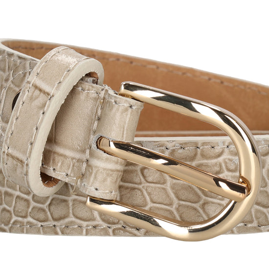Sandfarbener Ledergürtel mit Kroko-Prägung – 2,5cm Breit, Gold-Ovale Schließe - leder-accessoires.com