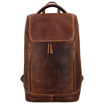 Laptop| Business Rucksack aus Leder in Cognac mit Überschlag - leder-accessoires.com
