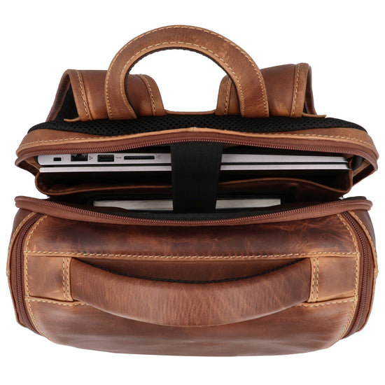 Laptop| Business Rucksack aus Leder in Cognac mit Überschlag - leder-accessoires.com