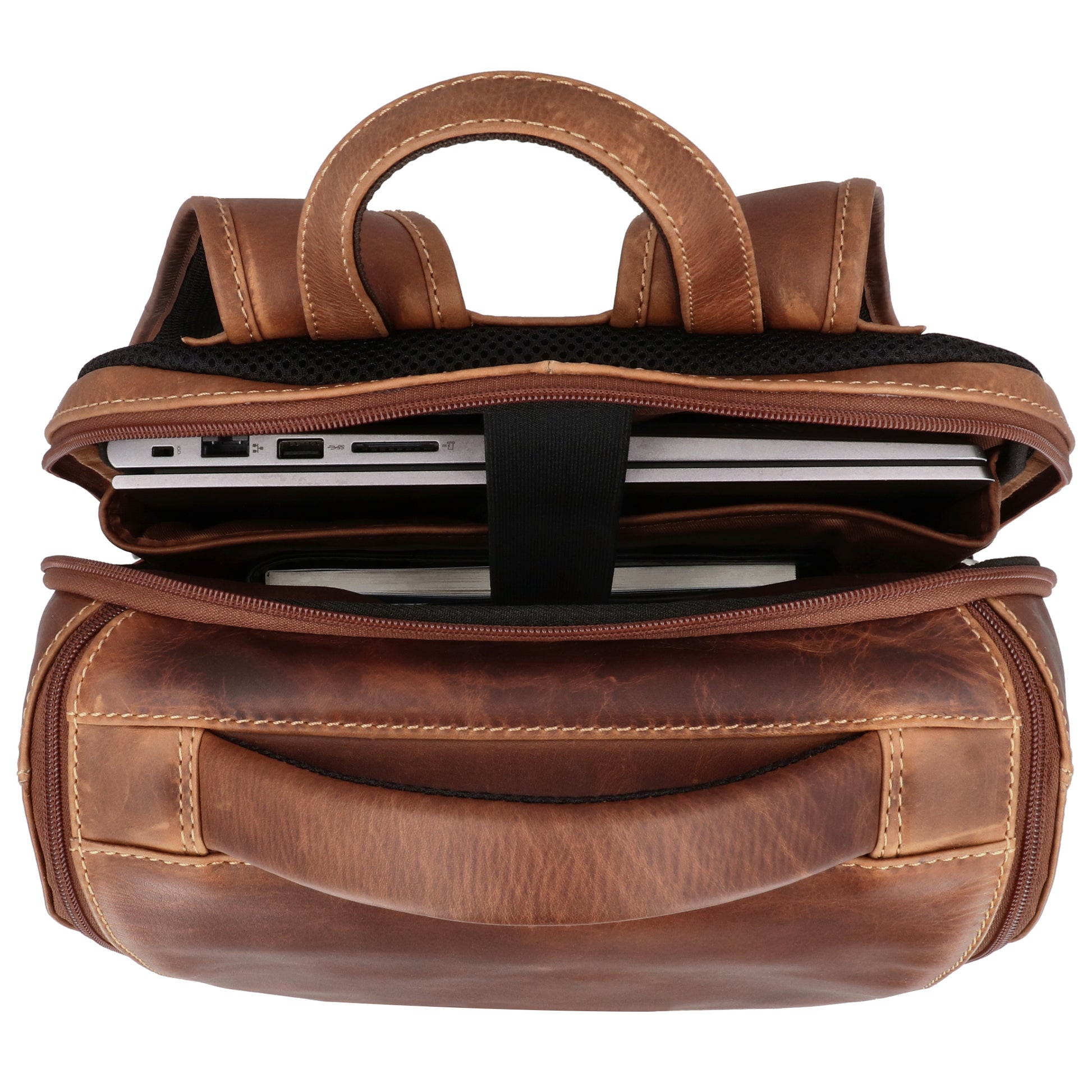 Laptop| Business Rucksack aus Leder in Cognac mit Überschlag - leder-accessoires.com