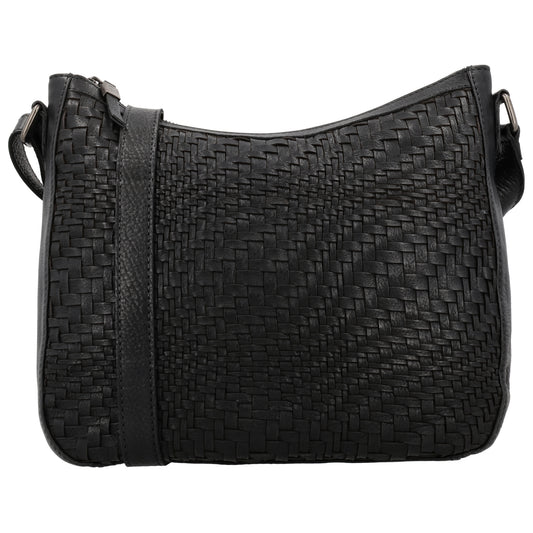 Schwarze Leder Umhängetasche 30x26cm mit Flechtoptik - leder-accessoires.com