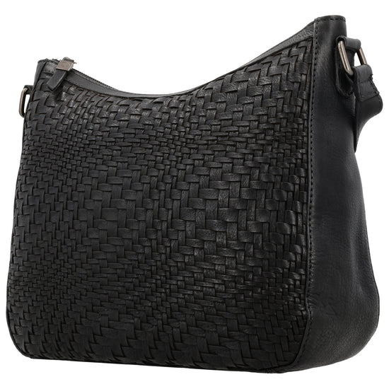 Schwarze Leder Umhängetasche 30x26cm mit Flechtoptik - leder-accessoires.com