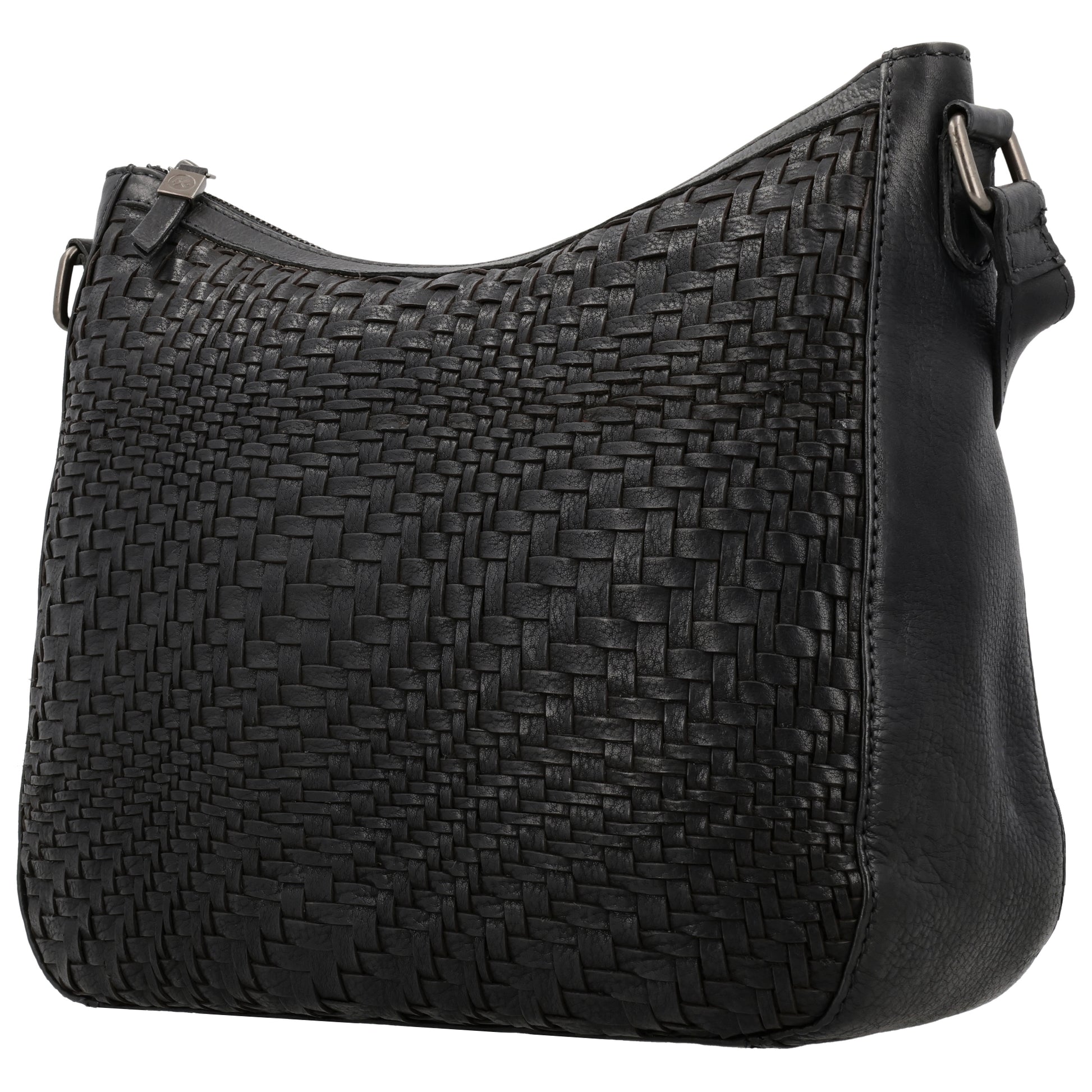 Schwarze Leder Umhängetasche 30x26cm mit Flechtoptik - leder-accessoires.com