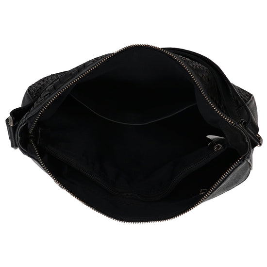 Schwarze Leder Umhängetasche 30x26cm mit Flechtoptik - leder-accessoires.com