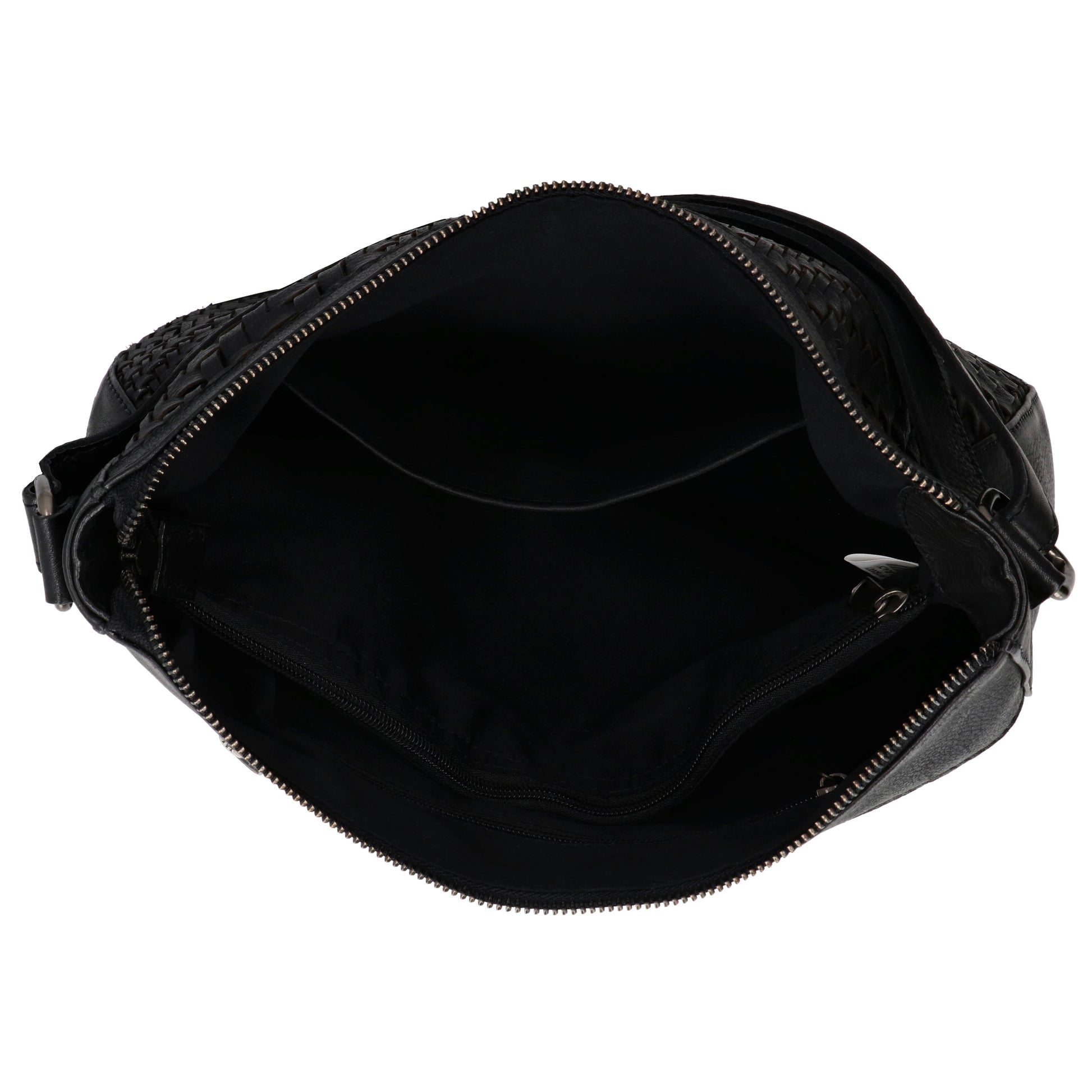 Schwarze Leder Umhängetasche 30x26cm mit Flechtoptik - leder-accessoires.com