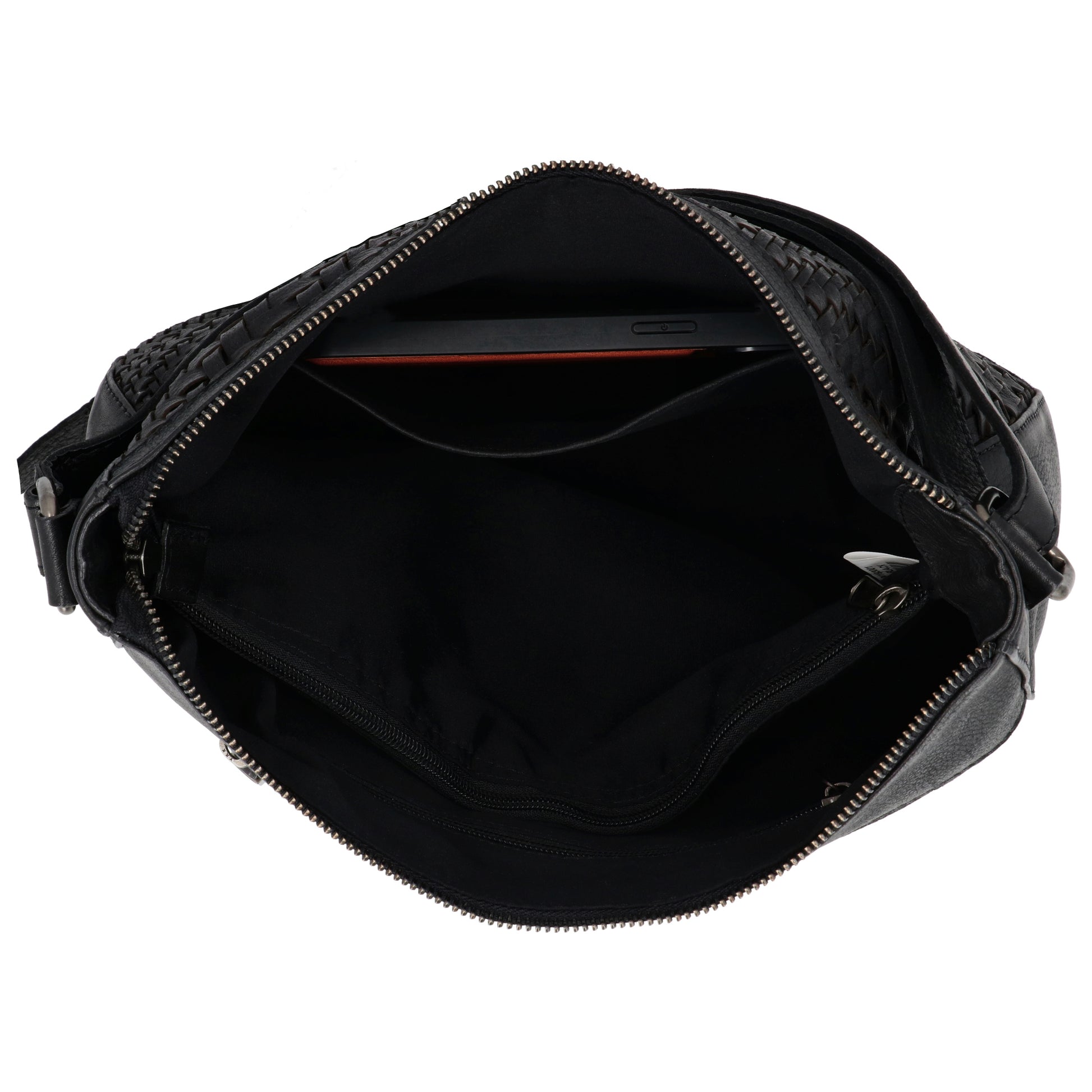Schwarze Leder Umhängetasche 30x26cm mit Flechtoptik - leder-accessoires.com