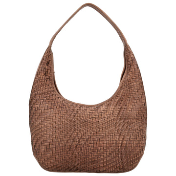 Cognac Leder Schultertasche 40x24cm geflochten - leder-accessoires.com
