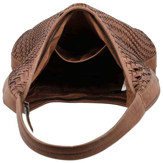 Cognac Leder Schultertasche 40x24cm geflochten - leder-accessoires.com