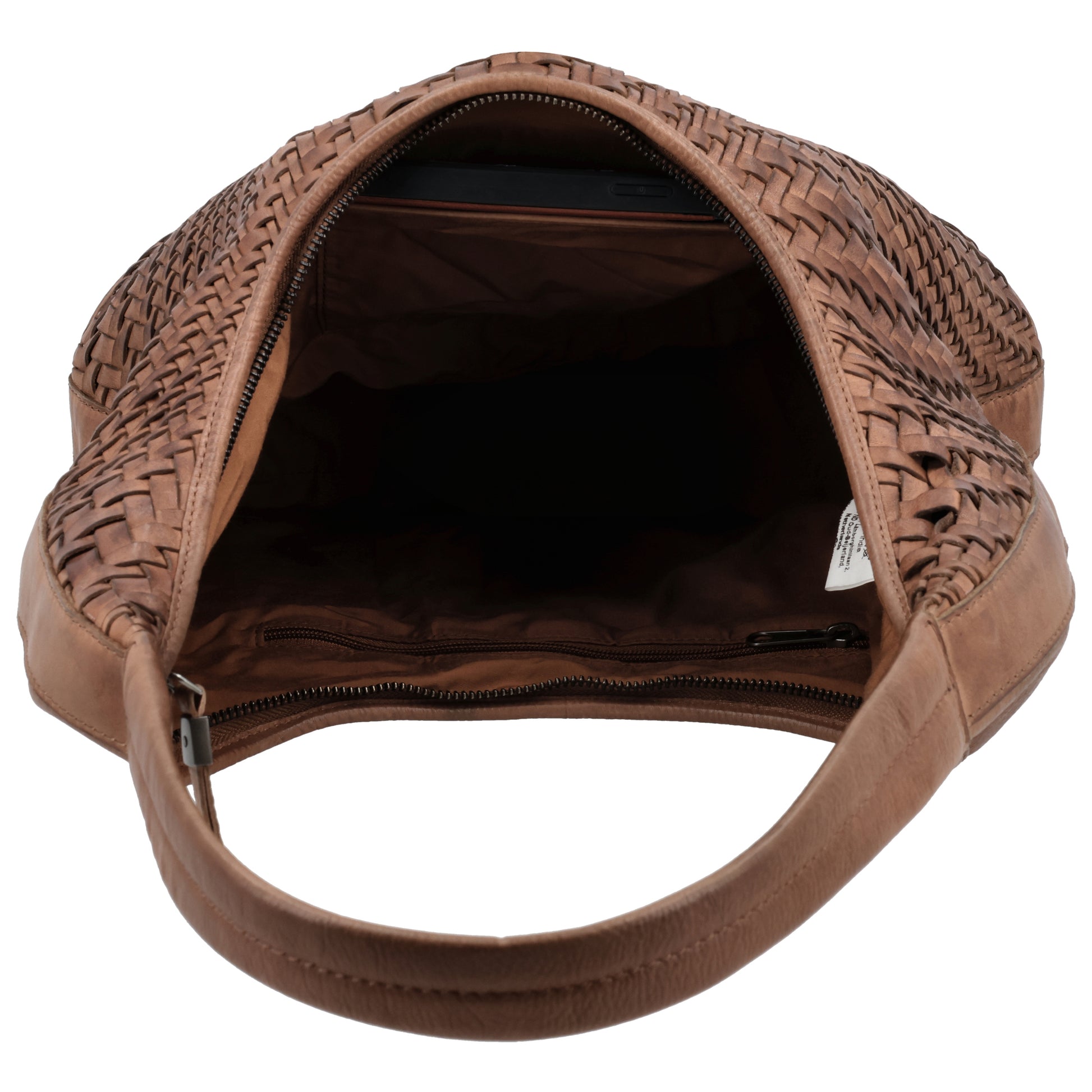 Cognac Leder Schultertasche 40x24cm geflochten - leder-accessoires.com