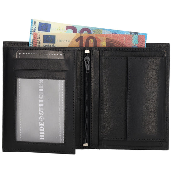Geldbörse Hochformat 9x12cm in Schwarz aus Leder - leder-accessoires.com