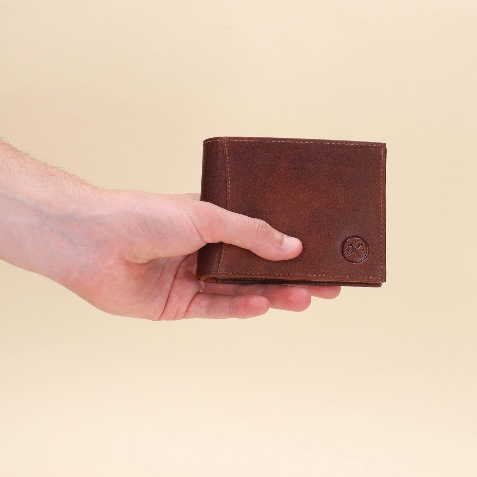 Geldbörse Querformat 9x12cm in Cognac aus Leder - leder-accessoires.com