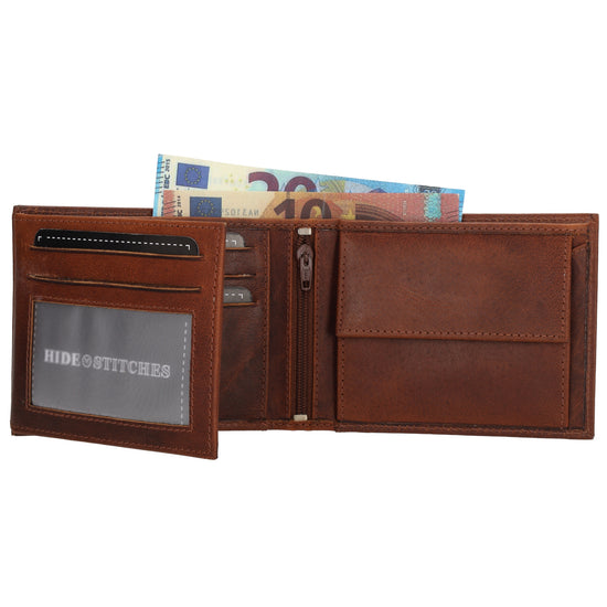 Geldbörse Querformat 9x12cm in Cognac aus Leder - leder-accessoires.com