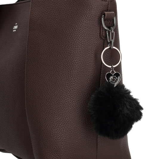 Pompon-Taschenanhänger in Schwarz mit Schlüsselring