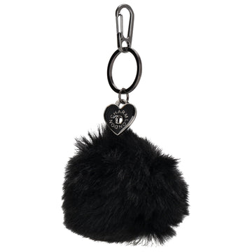 Pompon-Taschenanhänger in Schwarz mit Schlüsselring