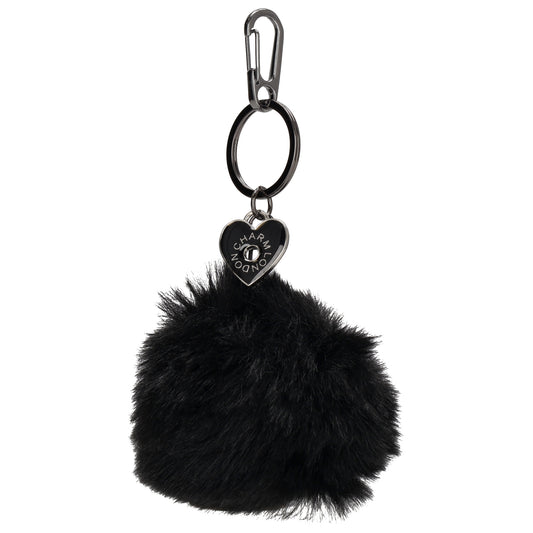 Pompon-Taschenanhänger in Schwarz mit Schlüsselring