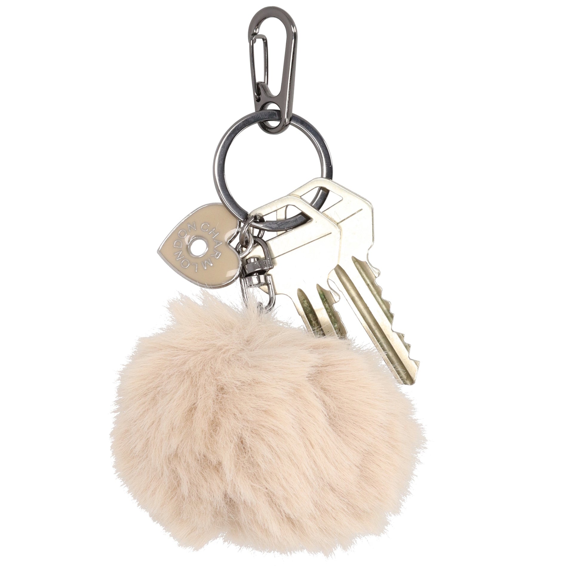 Pompon-Taschenanhänger in Beige mit Schlüsselring - leder-accessoires.com