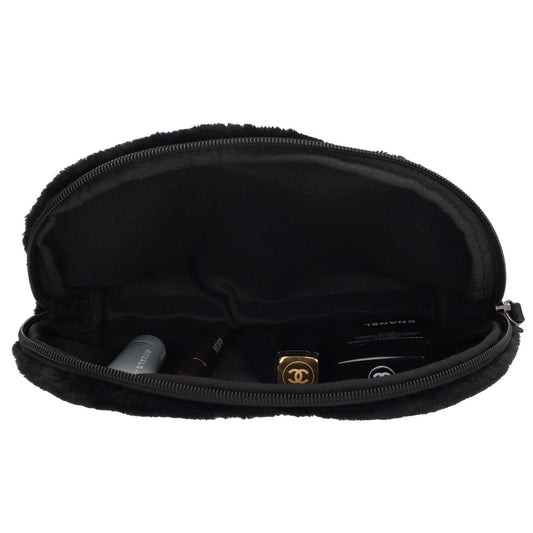 Schwarzer Kosmetikbeutel 23x16,5cm aus weichem Kunstfell – kompakt & praktisch