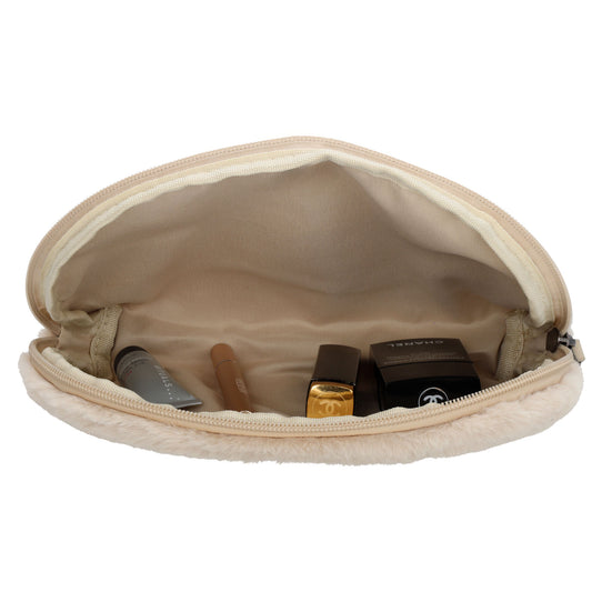 Cremefarbener Kosmetikbeutel 23x16,5cm aus weichem Kunstfell – kompakt & praktisch