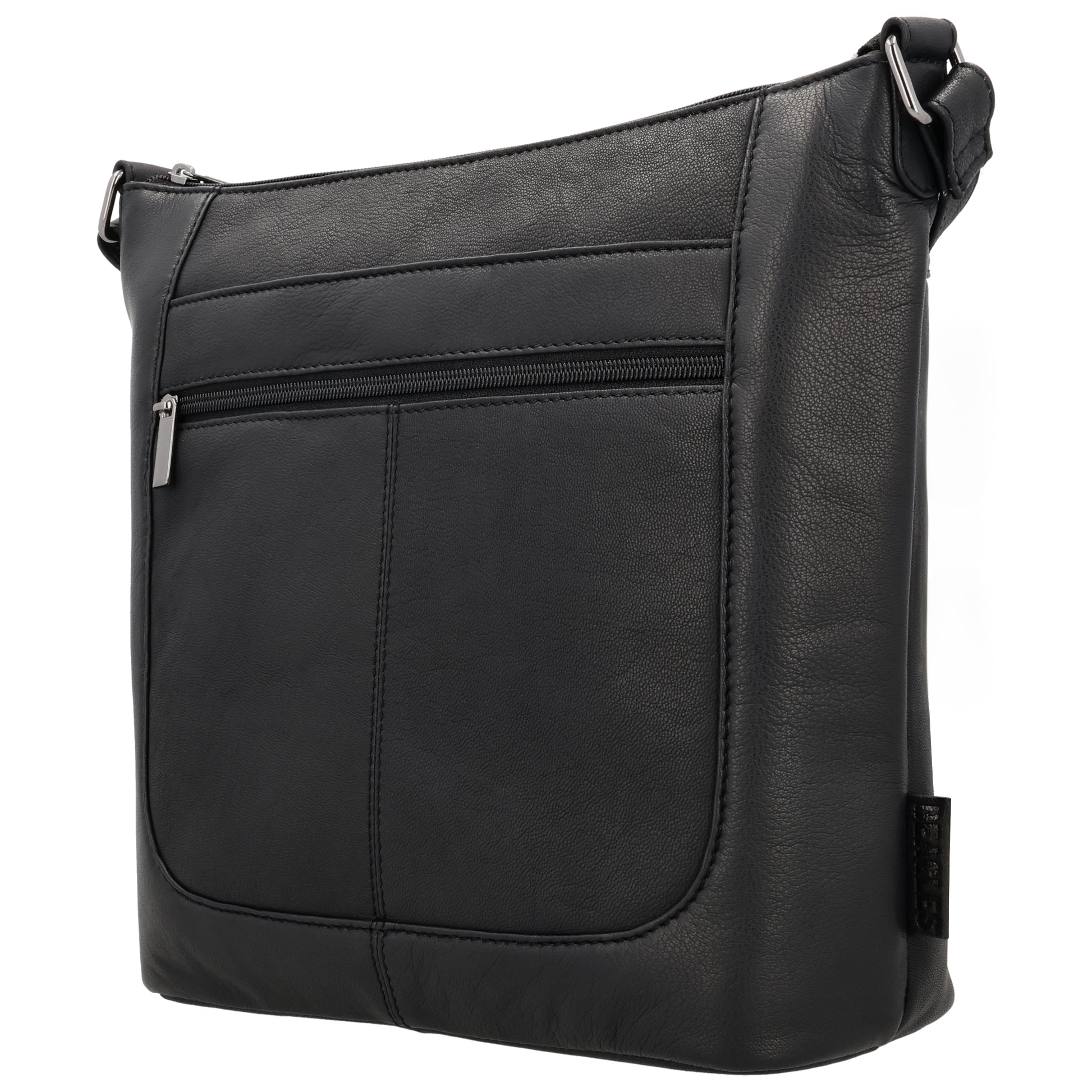 Schultertasche 28x32cm in Schwarz mit Reißverschluss - leder-accessoires.com