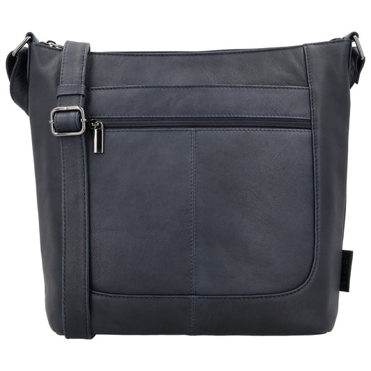 Schultertasche 28x32cm in Blau|Marine mit Reißverschluss - leder-accessoires.com