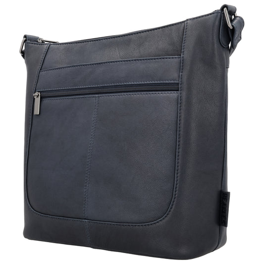 Schultertasche 28x32cm in Blau|Marine mit Reißverschluss - leder-accessoires.com