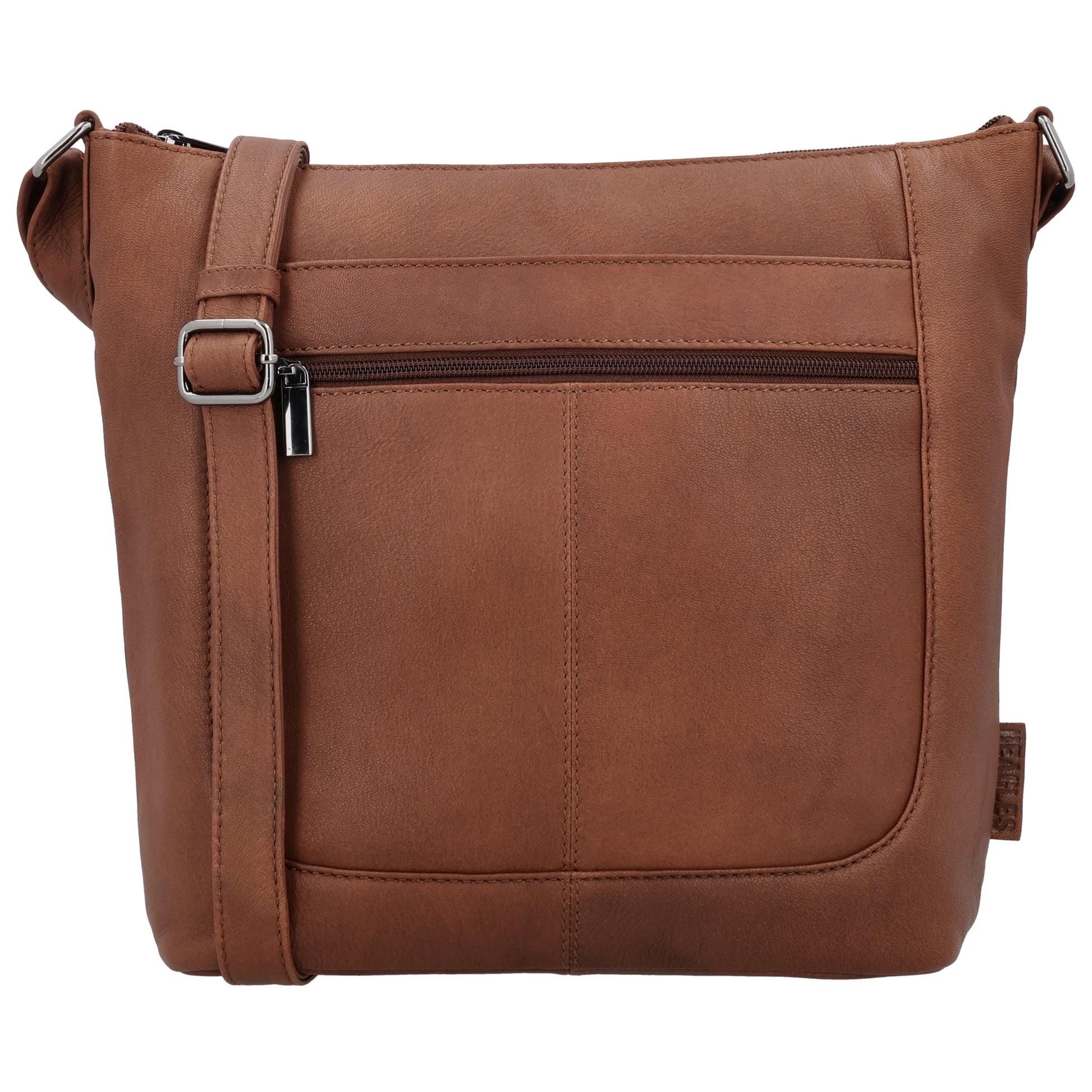 Schultertasche 28x32cm in Cognac mit Reißverschluss - leder-accessoires.com