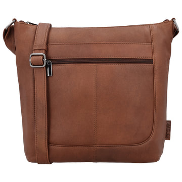 Schultertasche 28x32cm in Cognac mit Reißverschluss - leder-accessoires.com
