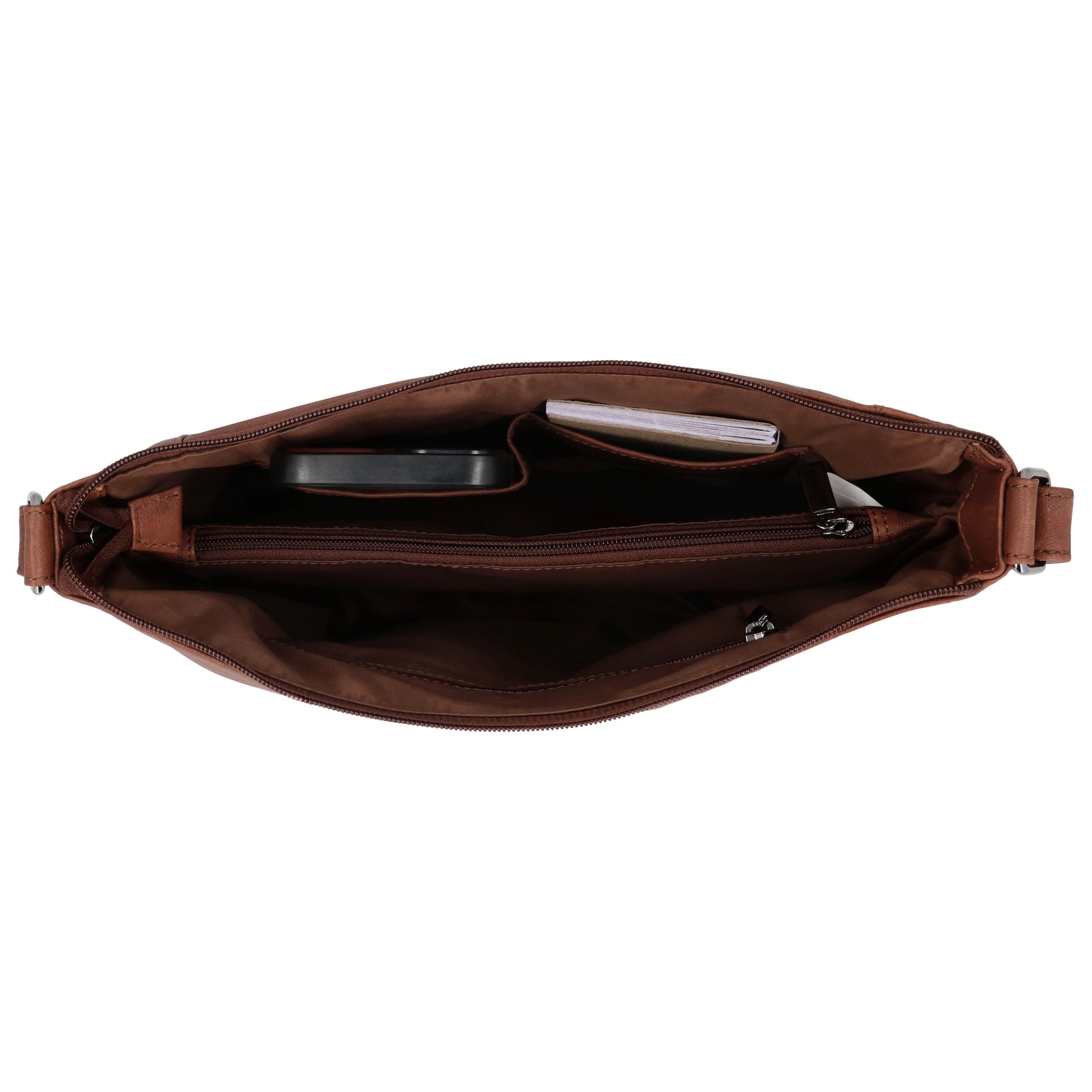 Schultertasche 28x32cm in Cognac mit Reißverschluss - leder-accessoires.com