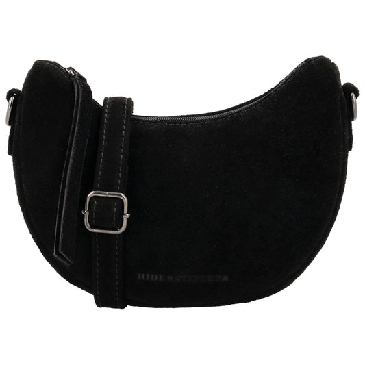 Schwarze Wildleder Halbmond Bag 22x16cm minimal Chic - leder-accessoires.com