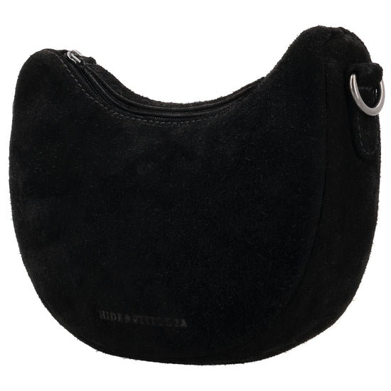 Schwarze Wildleder Halbmond Bag 22x16cm minimal Chic - leder-accessoires.com