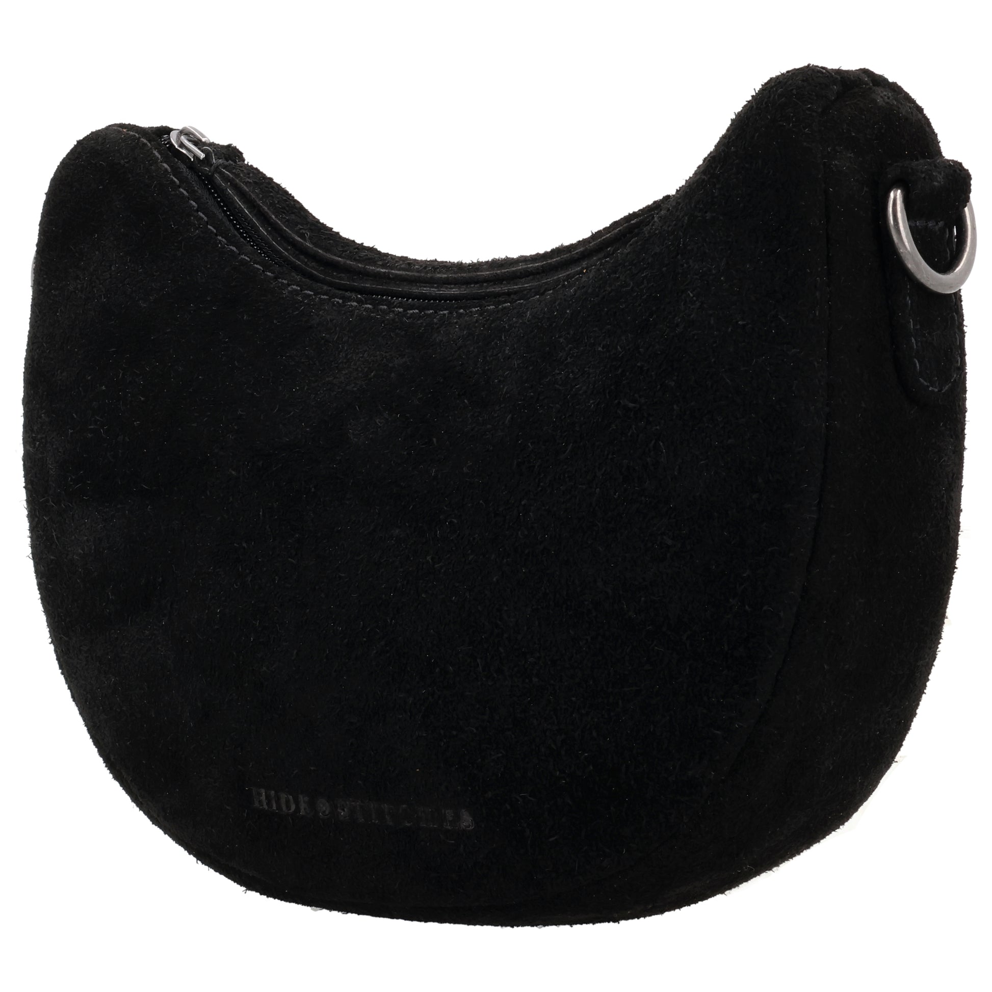 Schwarze Wildleder Halbmond Bag 22x16cm minimal Chic - leder-accessoires.com
