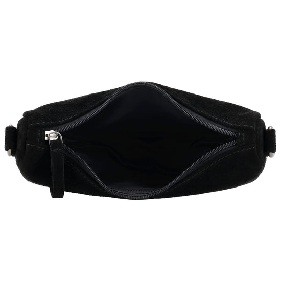 Schwarze Wildleder Halbmond Bag 22x16cm minimal Chic - leder-accessoires.com