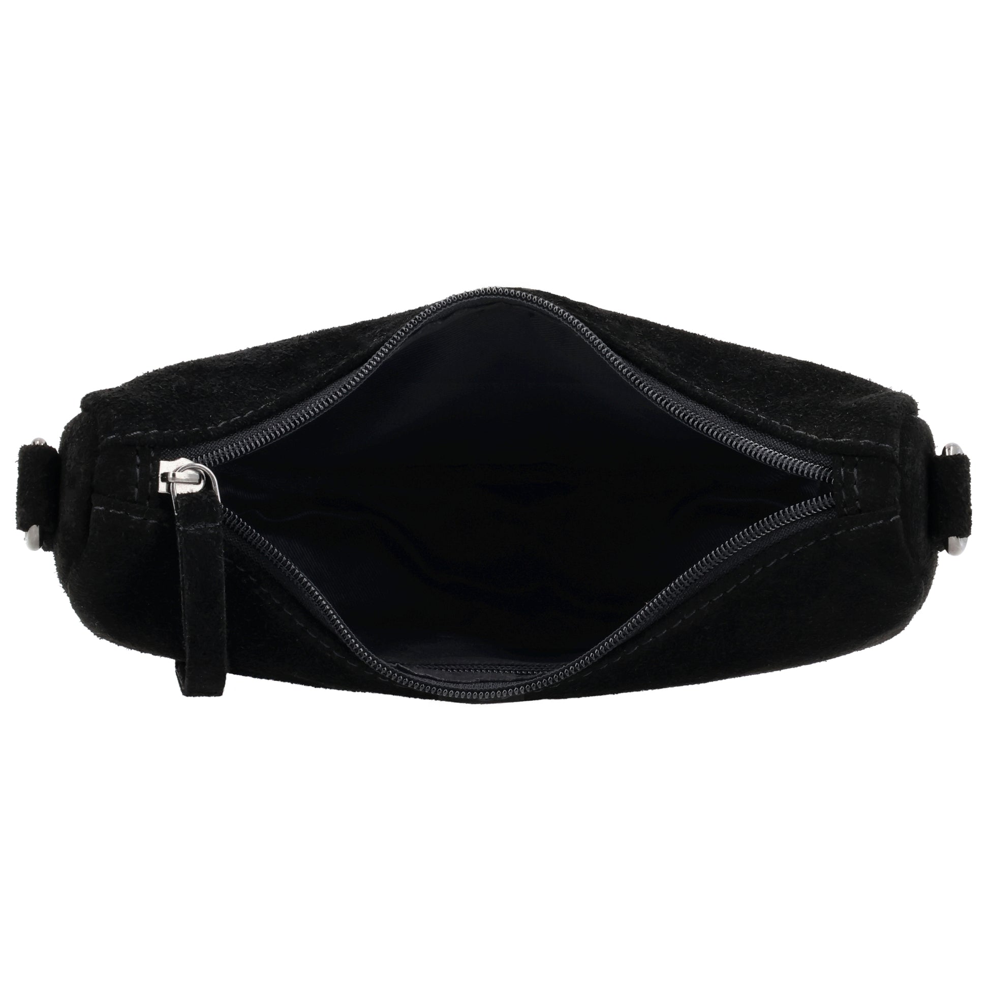 Schwarze Wildleder Halbmond Bag 22x16cm minimal Chic - leder-accessoires.com