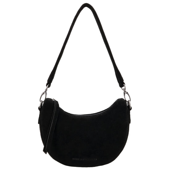 Schwarze Wildleder Halbmond Bag 22x16cm minimal Chic - leder-accessoires.com
