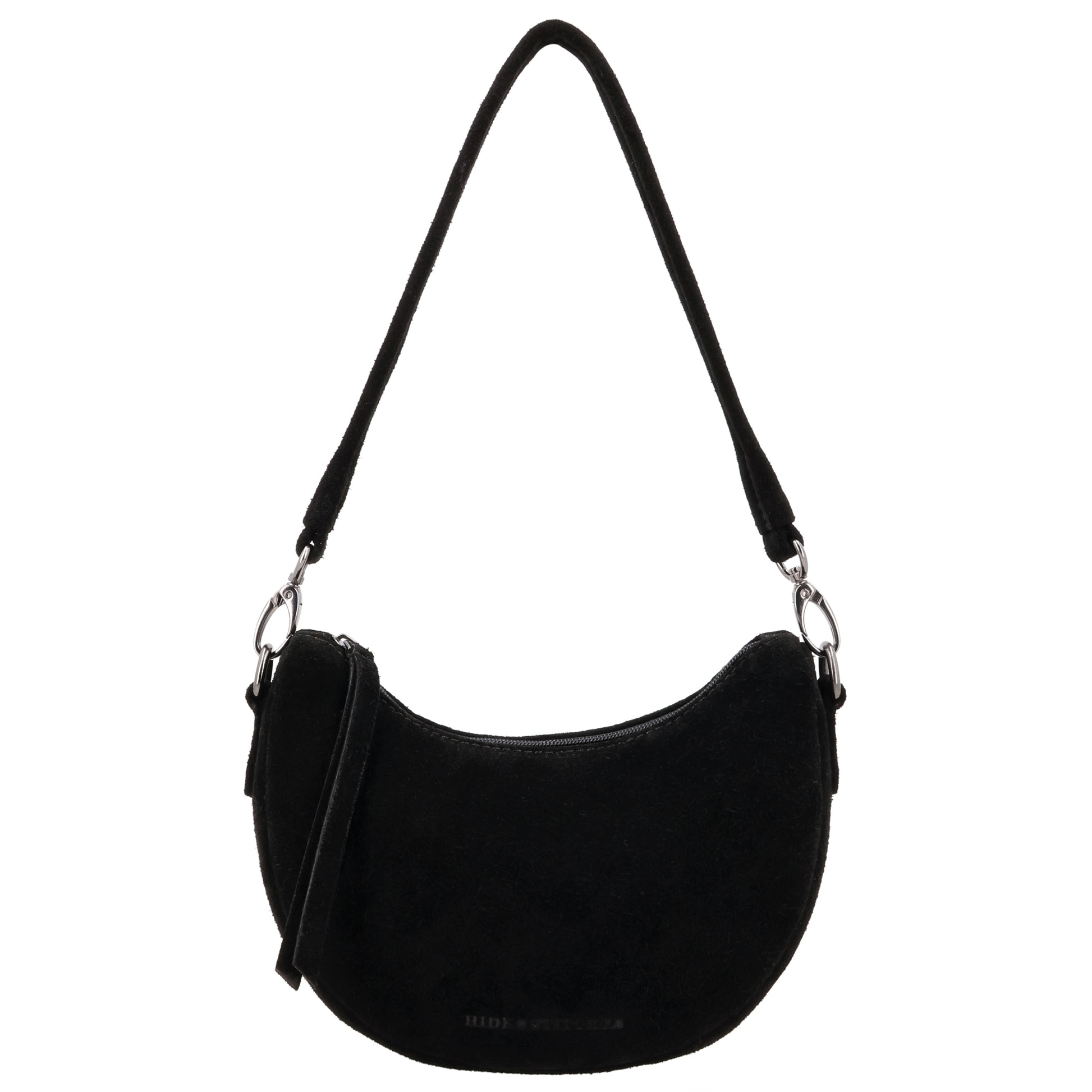 Schwarze Wildleder Halbmond Bag 22x16cm minimal Chic - leder-accessoires.com