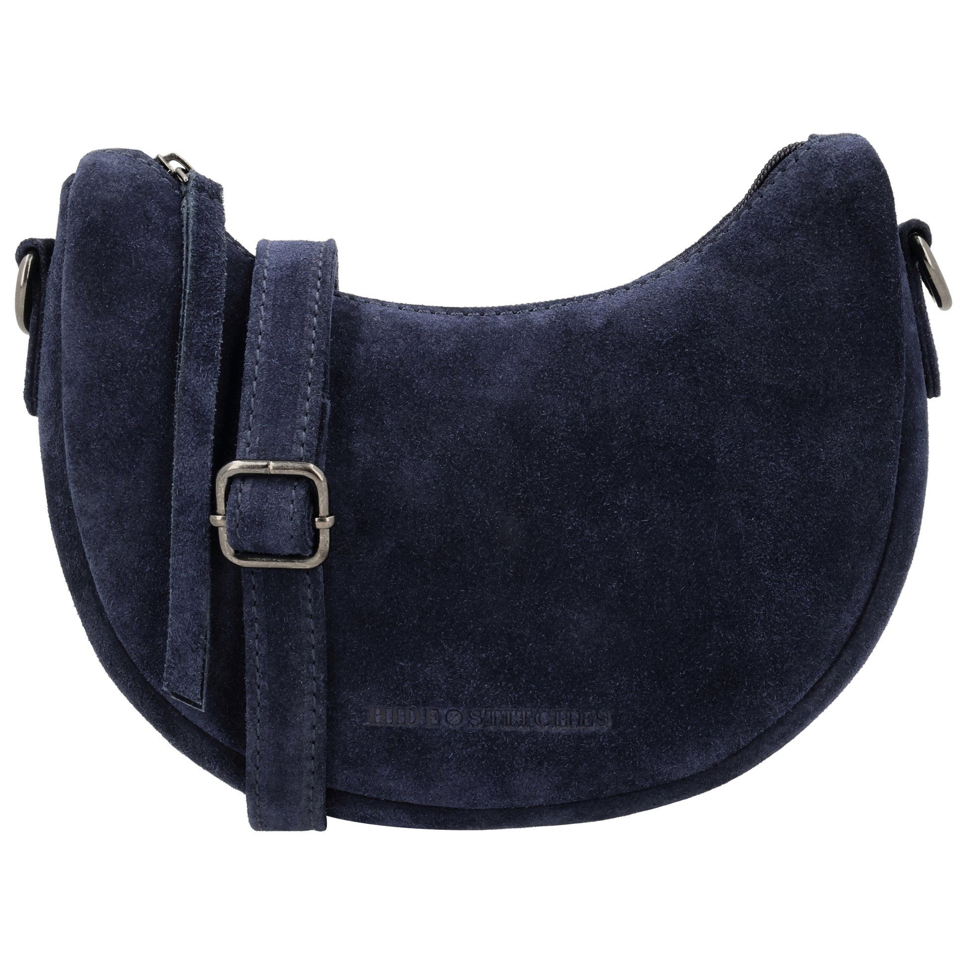 Blaue Wildleder Tasche 22x16cm Halbmond Sommer 2026 - leder-accessoires.com