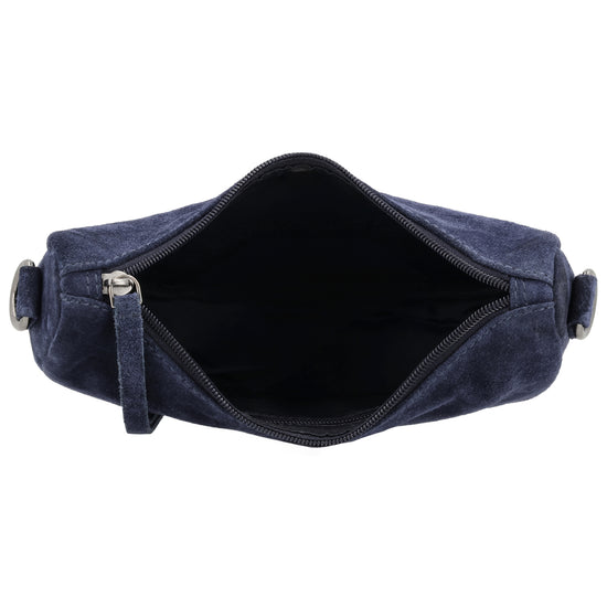 Blaue Wildleder Tasche 22x16cm Halbmond Sommer 2026 - leder-accessoires.com