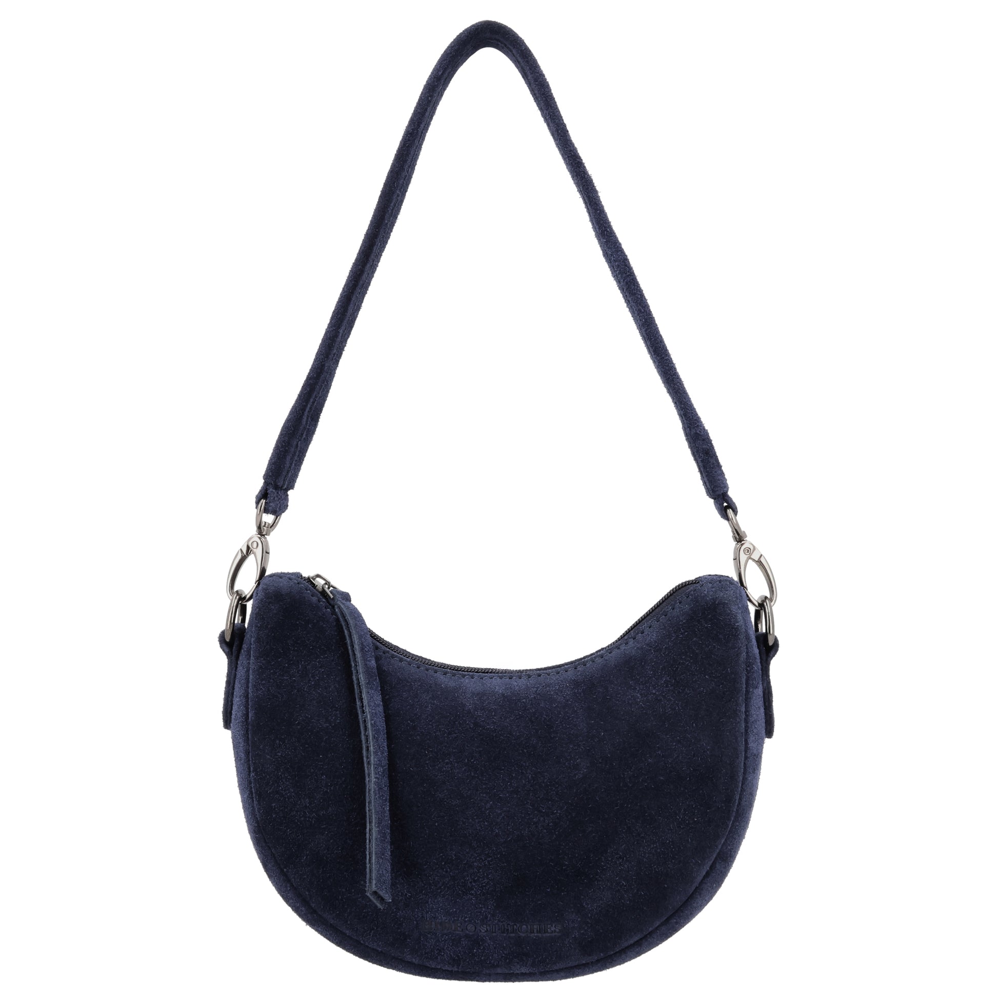 Blaue Wildleder Tasche 22x16cm Halbmond Sommer 2026 - leder-accessoires.com