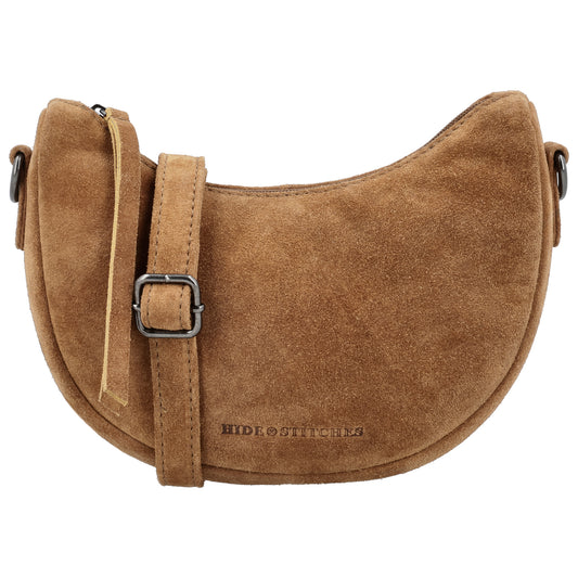 Wildleder Halbmond Tasche 22x16cm Cognac Crossbody - leder-accessoires.com