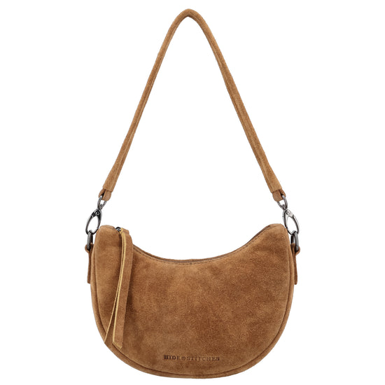Wildleder Halbmond Tasche 22x16cm Cognac Crossbody - leder-accessoires.com