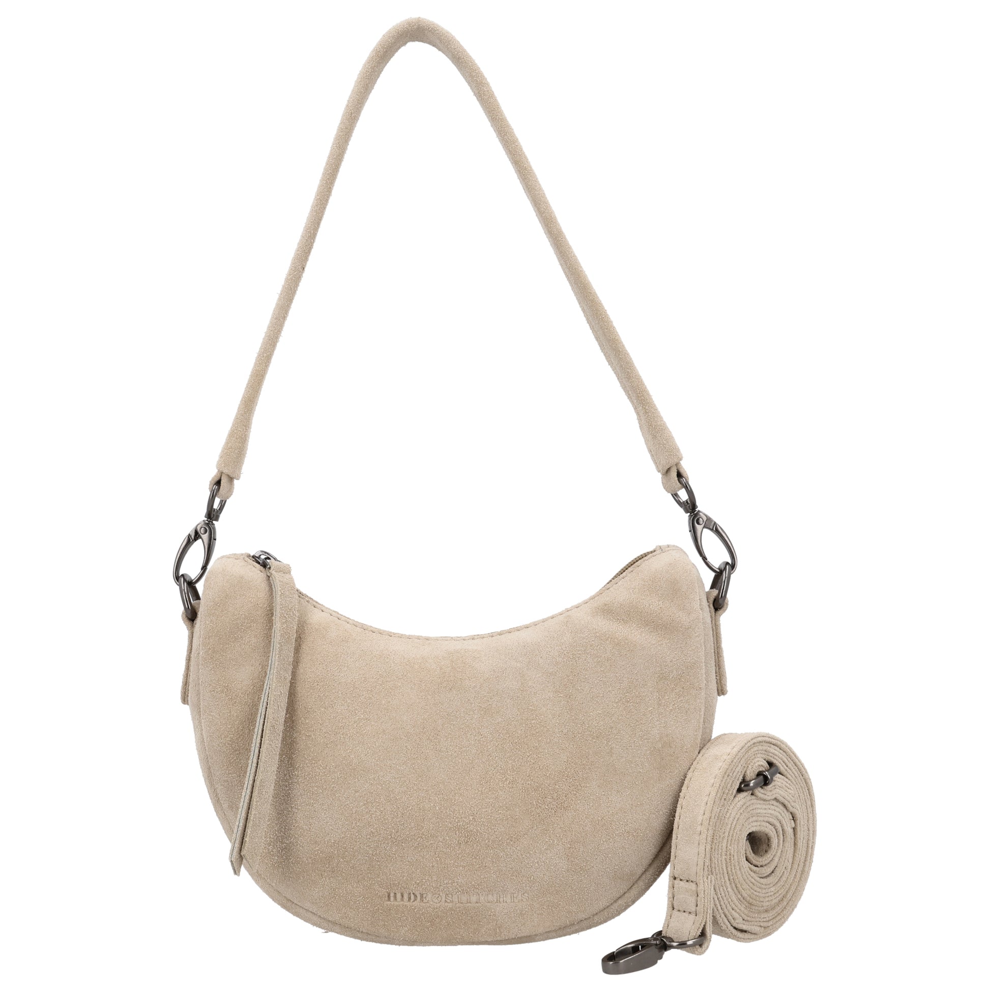 Wildleder Halbmond Tasche 22x16cm Sand mit Schulterriemen - leder-accessoires.com