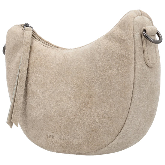 Wildleder Halbmond Tasche 22x16cm Sand mit Schulterriemen - leder-accessoires.com